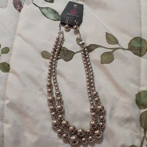 Silver sphere necklace with earrings